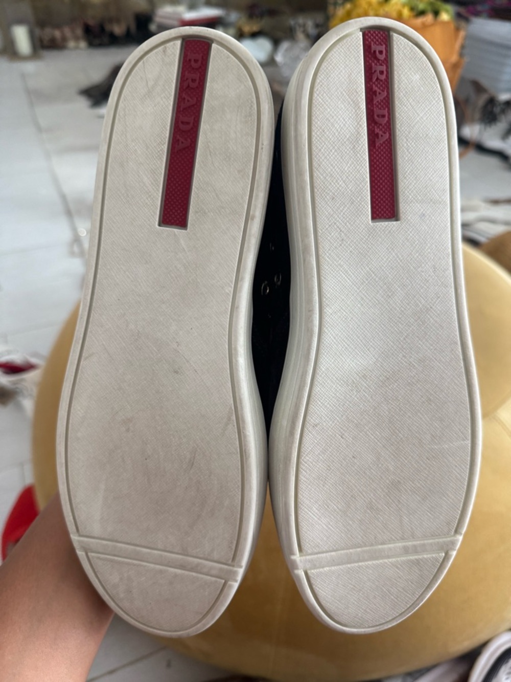 Prada Black Suede Slip-On Sneakers with Silver Eyelets - Picture 8 of 8